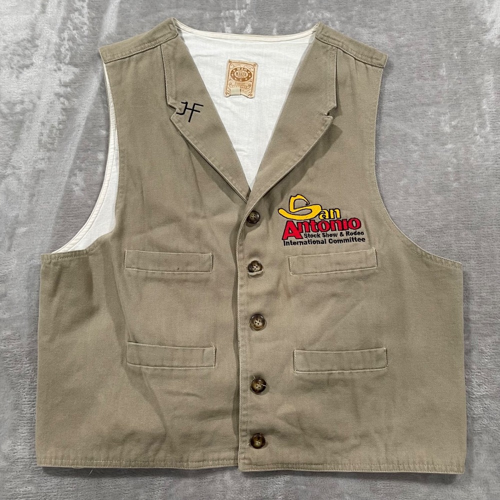 Vimtage Wah Maker Vest Mens Large Brown Western Cowboy Pockets San Antonio Rodeo